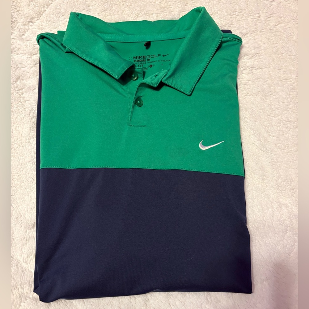 Nike Men's Polo Shirt in Green and Navy Large